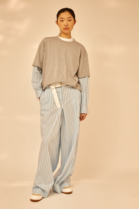 PANTALÓ PALAZZO DE POPELINA A RATLLES DE SEMICOUTURE