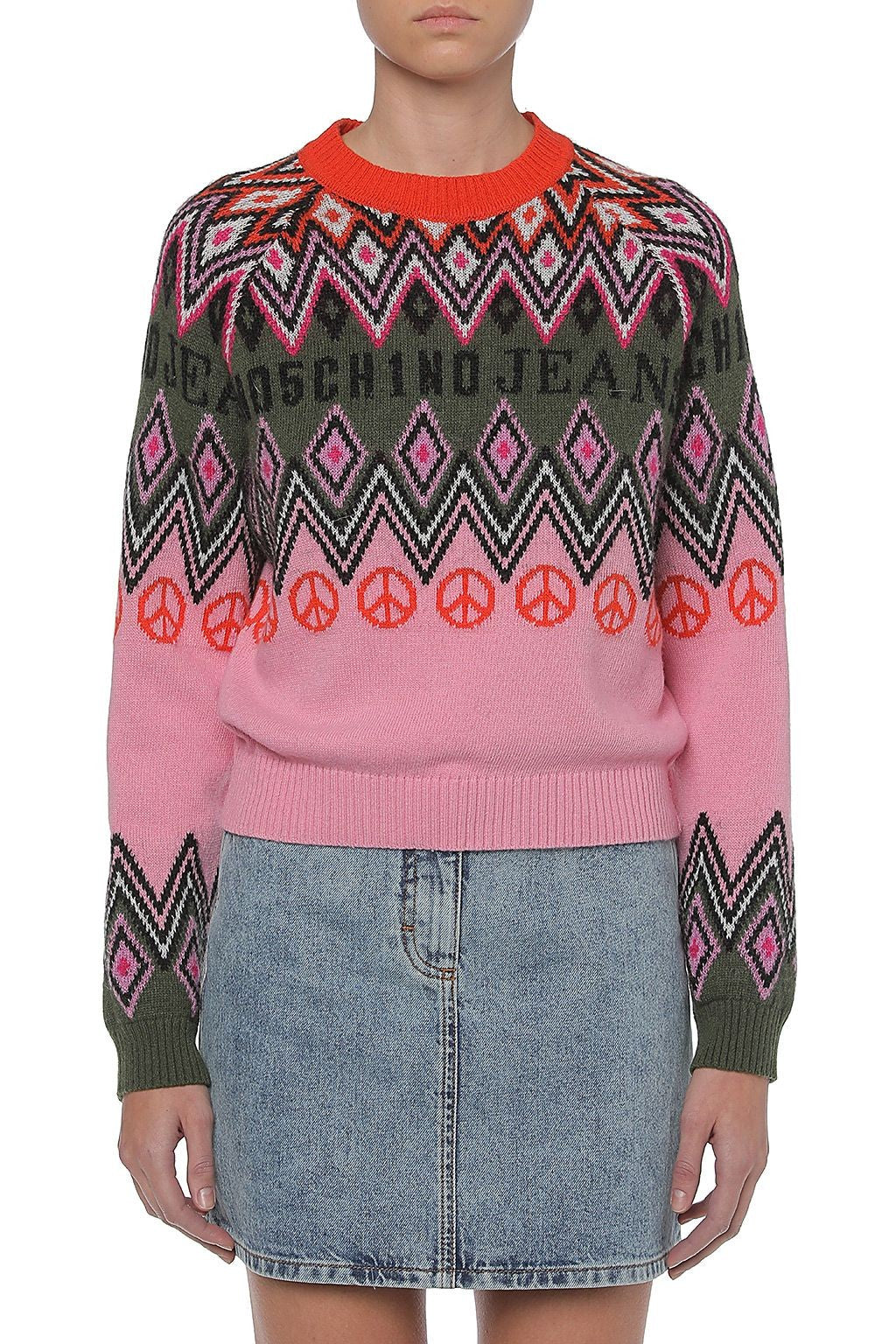 MOSCHINO JEANS GRAPHIC JACQUARD WOOL AND CASHMERE SWEATER